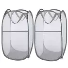 2 Pack Popup Mesh Laundry Baskets, Collapsible and Portable Clothes 2*Grey
