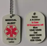 Personalised Medical Alert Necklace Allergy to Latex