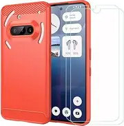 LCEHTOGYE Carbon Fiber Cover for Nothing Phone 3a + 2 Tablets HD Tempered Glass,Shell TPU Bumper Protective Back Case - Anti-Scratch Screen Protector for Nothing Phone 3a (6,77")-MFLS - Red