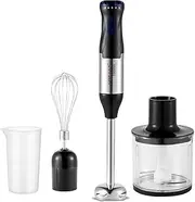 Wired Hand Blender,Stick Blender,1000w 4-in-1 Hand Mixer,5-Speed Adjustable,Turbo Mode & Baby Food Maker with Stainless Steel,360ml Chopper and 580ml BPA-Free Plastic Beaker