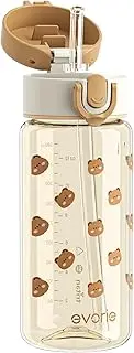 Evorie Tritan Kids Water Bottle for School with Straw，13oz BPA Free Drinking Cup ，Lightweight Leak Proof (Honey Bear, 1 Bottle)