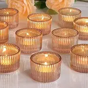 Lanttu Tealight Candle Holder Set of 12,Gold Small Votive Candle Holders for Table Centerpiece,Glass Gold Tea Light Candles Holder for Party&Home,Halloween,Wedding Decor(2''Dia*1.4''H)