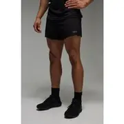 Mens Black Man Active Perforated 3inch 2 in 1 Bonded Hem Split Running Short