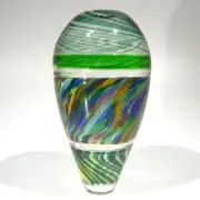 HAND BLOWN GLASS ART VASE, DIRWOOD, INCALMO, AQUAMARINE RAINBOW GREEN,n3751