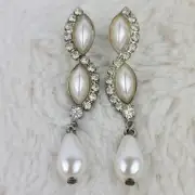 1950's Clear Rhinestone and Pearlescent Dangle Earrings
