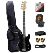 Artist APB Electric Bass Guitar with Accessories -Black with Gig Bag Tuner Strap