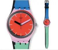 在飛比找Yahoo!奇摩拍賣優惠-SWATCH斯沃琪GB286撞色款男女手表指針石英手表中性色