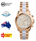 NEW MICHAEL KORS MINI BRADSHAW MK5907 ROSE GOLD/WHITE WOMENS CHRONO QUARTZ WATCH