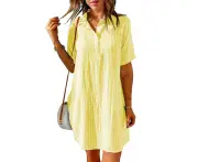 Women's Casual Plaid Ruffle Dress - Yellow