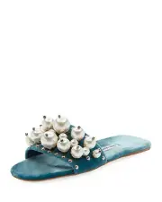 Miu Miu Pearly Velvet Slide Sandals Size 39.5 MSRP: $775.00