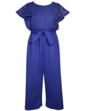 NEW Bonnie Jean Girls Size 10 "ROYAL BLUE SCUBA CREPE" Sequin Lace Jumpsuit NWT