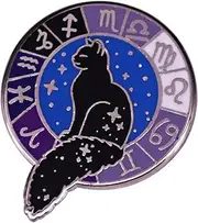 [Pinstant] Black Cat Horoscope Astrology Constellations Night Sky Zodiac Signs Tarot Celestial 1.1" Enamel Pin Badge, 1.1 Inches, Enamel, enamel