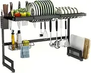 TOMVAES Over The Sink Dish Drying Rack, 2 Tier Adjustable Over Sink Dish Rack, Large Capacity Sink Rack for Kitchen Counter Storage Organizer Fruit Basket Utensil Holder Sink Caddy