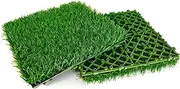 EZONEDEAL 1Pcs Artificial Grass Turf Tiles Interlocking - Artificial Turf Grass Rug,Fake Grass Decor Self-draining Mat for Pet Dog Indoor/Outdoor Flooring Decor 12''x12'' (4)