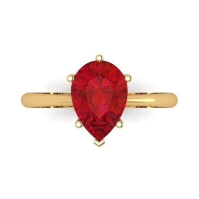 14K Yellow Gold Solitaire Promise Ring, 2 ct Pear Cut Simulated Tourmaline