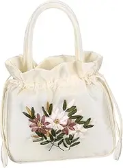[Ipetboom] Elegant Floral Drawstring Evening Bag for Women Comfortable Handle Small Bucket Handbag for Weddings Tea Parties and Special Occasions Stylish present Option