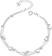 [HEYONA] Women Jewelry 925 Silver Sterling Bracelet Fashion Cuff Bangle Chain Bracelets, Teenager Charm Beaded Bracelet Layered Adjustable Friendship Link Bracelet Anniversary (Color : Silver)