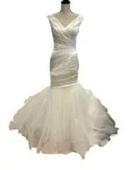 Bonny Bridal Ivory Pleated Satin Top Removable Tulle Bottom Gown Size 10 $899