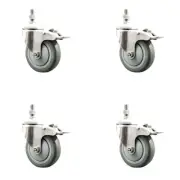 4 Inch 316SS Gray Polyurethane Wheel Swivel 3/8 Inch Stem Caster Set Lock Brake