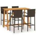 5pcs Outdoor Bar Set Garden Patio Dining Wicker Rattan Wood Table Stools Chairs
