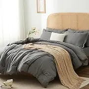 HIMEET Grey Comforter for Queen Size Bed,Bed in a Bag Queen All Season,7 Pieces Queen Bed in a Bag Set with Comforter, Fitted Sheets, Flat Sheets, Pillow Shams and Pillowcases