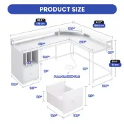 L-Shaped Home Office Desk Computer Table Gaming LED Light w/ Monitor Stand
