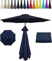 7ft 9ft 10ft Outdoor Umbrella Replacement Canopy Cloth, 6/8 Rib Garden Parasol Covers, Market Table Backyard Pool Patio Umbrella Top Canopy(Navy Blue,270cm/8.9ft-8ribs)