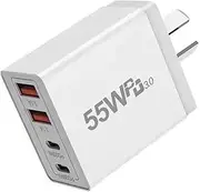 FOSION USB C Fast Charger 55W, 4Port USB Wall Charger AU Plug PD QC 3.0 Multiport USB Power Adapter Fast Charging Block for iPhone 15/14/13/12,iPad Pro, MacBook, Galaxy S24/S23