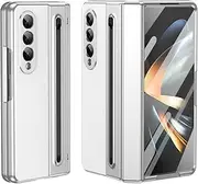 Compatible with Samsung Galaxy Z Fold 3 Case Built-in Writing Slim Pen & S Pen Holder Slim Stylus [Screen Protector] Full-Body Protective Cover Hard Shockproof Phone Cover for Fold 6(White)