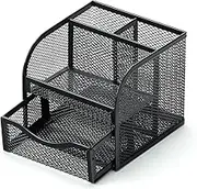 AIMALL Metal Desktop Organiser with Honeycomb Grid Design – Multi-Functional Pen Holder and Storage Box with Drawer,Ideal for Office and Home Stationery