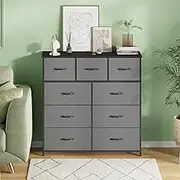 Ufurniture Chest of 9 Drawers Fabric Tallboy Clothes Storage Cabinet Tower Dresser Organizer Clothes Toys Storage Unit for Bedroom,Living Room,Office,Hallway,Entryway Gray