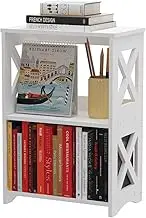 pikpuk Side Table, Narrow End Table with Storage Shelf, Minimalist Bedside Tables Nightstand, Small Bookshelf Bookcase, Bathroom Shelves, Display Rack for Bedroom, Living Room, Office, White.