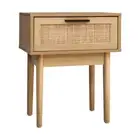 Bedside Table Rattan Wood Drawer Cabinet 1 Storage Nightstand Tables Side Solid