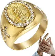 [Dusehu] Mens Rings, Gold 18K Plated Rings, Titanium Steel Hiphop Rings for Friends, Father, Family Members, Adults, Men, Women