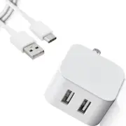 100% NEW Dual USB Power Adapter+Type C Cable f Samsung Galaxy S21 FE 5G SM-G990U