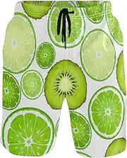 [GuoChe] Men's Swim Trunks Green Kiwi Lime Gold Lemon Quick Dry Bathing Suits Sports Running Swim Board Shorts Pants with Mesh