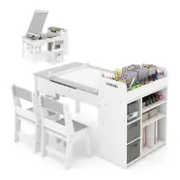 Costway Kids Art Table & 2 Chairs w/Paper Roll Craft Activity Drawing Desk Grey