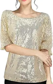 [Generic] Women's Sequin Top Sparkly Party Shirts Glitter Loose Tunic Tops Blouses