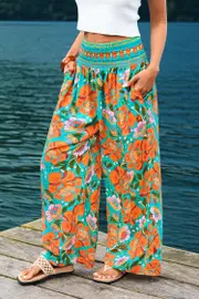 Cupshe Tropical Vibes Sky Floral Pants - Tangerine,S