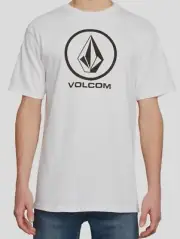 $54 Volcom Men's White Short-Sleeve Crew-Neck Cotton Graphic T-Shirt Size S