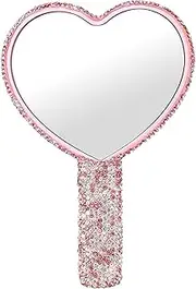 Heart Shaped Mirror,Heart Mirror, Sparkling Rhinestone Heart Shaped Mirror, HD Glass Handheld Mirror, 4.3x6.5 Inch Portable Cute Hand Mirrors with Handle for Women Girls
