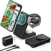 3 in 1 Magnetic Foldable Wireless Charger for Google Pixel Watch 3/2, 15W Fast Mag-Safe Charging Stand for Pixel 9 Pro XL 9 8 7 Pro/a 6 Pro & Pixel Buds Pro 2(Not Pixel Watch 1), with 18W Adapter