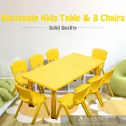 120x60cm Yellow Kids Children Playing Party Study Desk Table & 8 Yellow Chairs