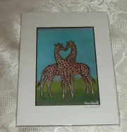 Nina Uccello Print 2 Giraffes Entwined Necks Signed by the Artist Matted 5X7