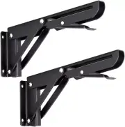 Sturdy Folding Shelf Brackets - Heavy Duty Black Metal Triangle Table Bench Fold