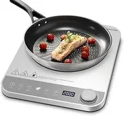 [AMZCHEF] Single Induction Hob, Induction Hob 1 Plate with Slim Design, Electronic Rotary Knob, 5 Automatic Modes, 10 Power and Temperature Levels, Timer, 2000 W, Silver Grey