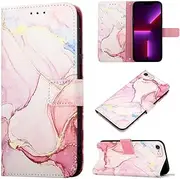 SATURCASE Case for Apple iPhone 6 6S 7 8 SE 2020/2022, Beautiful Marble Pattern PU Leather Flip Magnet Wallet Stand Card Slots Protective Cover with Hand Strap (YS-4)