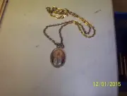 OUR LADY OF LOURDES CAMEO STYLE NECKLACE/GOLD CHAIN/ 12 1/2"