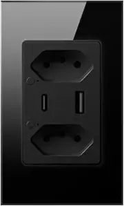 Brazil WiFi Smart Wall Socket with Type-C USB Port Individual Control,Tuya Smart Outlet Plug,Work for (Black)