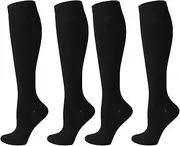 QiFon Compression Socks for Men and Women, 2/4/6 Pairs 20-25mmHg Knee Socks for Sports, Athletics, Edema, Diabetics, Varicose Veins, Travel, Pregnancy, Breastfeeding, 2 Pair-BK, Small